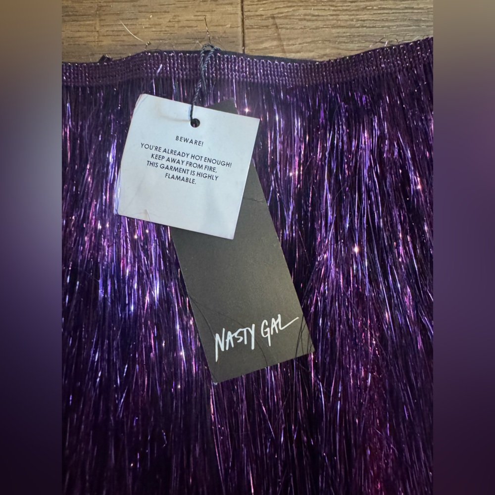 NWT Nasty Gal Multicolored High Waisted Tinsel Fringe Shorts Pink & Purple Sz 2 - Picture 5 of 8